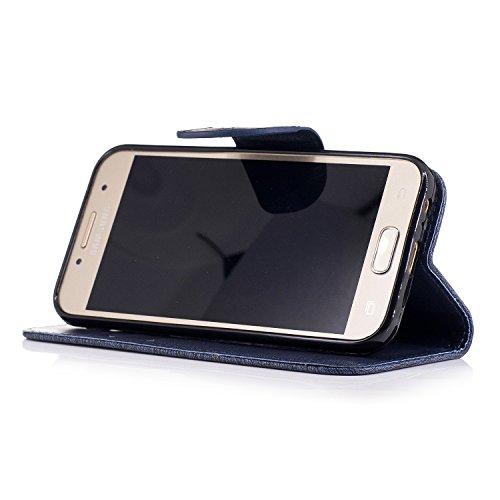 Hülle für Samsung A3 2017, Tasche für Galaxy A3 2017, Case Cover für Samsung Galaxy A3 2017,Cozy Hut Lederhülle / Handyhülle / Hülle / Etui / Shell / Leder Tasche Case Cover für Samsung Galaxy A3 (2017) Hülle PU Schutz Etui Schale Butterfly Peach Blossom Muster Design Backcover Flip Cover Wallet Hard case im Bookstyle mit Standfunktion Karteneinschub und Magnetverschluß Etui Flip Case – Marineblau Schmetterling - 6