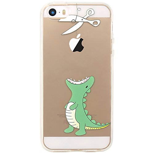 iPhone 5 Case, iPhone 5s Case, JIAXIUFEN Clear Soft TPU Back Cover with Cute Pattern for iPhone 5/5s /SE - Hungry Crocodile