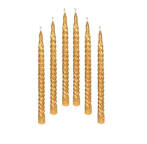 Luces Paraffin Wax Smokeless Scented Golden Colour Twisted Stick Candles Decorations for Living Room Pack of 6