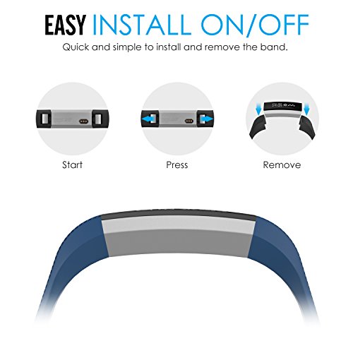 MoKo Fitbit Alta / Alta HR Armband – TPU Sport Fitness Ersatzschweißband Ersatzarmband Fitnessarmbänder Handgelenk-Bügel Sportarmband mit Verschluss für Fitness Armband Alta / Alta HR, Marineblau - 7