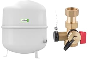 BADfabrik24 Reflex H N 18/4 Membran-Druckausdehnungsgefäß 18 l weiß + Kappenventil 3/4x3/4 Messing mit KFE-Hahn – für Heiz-/Kühlwassersysteme, 4 bar, DIN EN 13831, PED 2014/68/EU