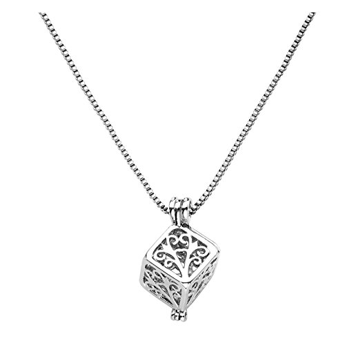 JOVIVI Schmuck Damen Engelsrufer Anhänger Medaillon Kette Hollow Blumen Quadra Käfig Locket Anhänger mit 20" H