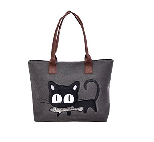 Daliuing Cotone Borse a Tracolla Borsetta Fashion Casual Cuciture Borsetta Borse di Tela per Scuola Shopping Groceries Libri Gatto Animale Modello 37 * 30 * 9cm Gris Foncé