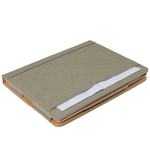 Madcase Apple iPad Air 2 / Air Smart Case Etui Faux Ledertasche Hülle mit Auto Schalf und Wach Sleep-Funktion inkl. Displayschutzfolie und Stylus Touch stift – Grau / Beige - 3