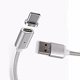 USB C Cable, Tangle Free, Magnetic, Magsafe, Nylon Braided, USB to Type-C, Ultra Durable - ChromeBook Pixel, Nexus 5X / 6P, OnePlus 2 / 3, Lumia 950 / 950XL, Nokia N1, Asus Zen AiO etc.- 1m Silver