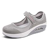  Sandalen Damen Freizeitschuhe Keilabsatz Leicht Walking Schuhe Plateau Turnschuhe Mesh Fitness Sneaker Laufschuhe Sommer Atmungsaktiv Espadrilles ,1-grau,38 EU