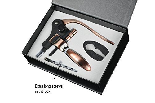 TEAMEN Metall Weinöffner Korkenzieher Geschenkset mit Folienschneider und einer Extraspirale,Professionell und Einfach Alles in einem (Set A) - 7
