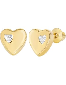 In Season Jewelry Kleinkind Mädchen - Schraubverschluss Ohrringe Kleines Herz CZ Zirkonia 18k Vergoldet