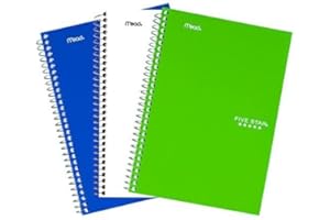 Five Star Małe zeszyty spiralne, 3 sztuki, 2 przedmioty, papier w linie w linie, 23,5 cm x 6 cali, 100 arkuszy, czarny, fioletowy, niebieski (73521)