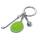 TROIKA Schlüsselanhänger ,,HOLE IN ONE' - KR11-33/CH - Golf Schlüsselhalter - 3 Charms: Golfball, Golfschläger, Putting Green mit Fähnchen - Metall / Emaille - das Original von TROIKA