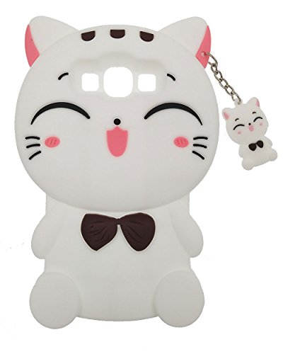 Samsung Galaxy A5  2015    J5  2015    E5 Funda  BENKER Im  genes de Dibujos Animados en 3D de Alta Calidad de Silicona Carcasa de Telefono  Gato Blanco Pluma Capacitiva Cristal Templado 