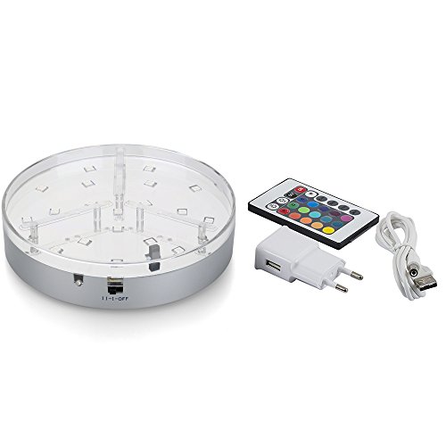 Kitosun Shisha LED Untersetzer Base Lights Effekt Licht für Wasserpfeife 15CM Durchmesser, 3.5CM hoch, 19pcs Mehrfarben LED-Lichter, nachladbar, ferngesteuert