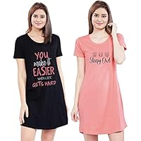 XOYA Women's Cotton Plain Knee Length Nighty (Pack of 2)