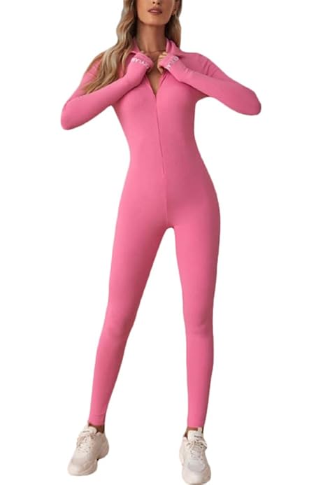 Donna Fitness Body Aderente Donna Con Cerniera Tuta Monopezzo
