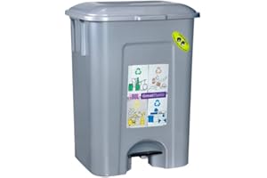 COM-FORT HOUSE | Cubo de Basura con Pedal | Capacidad de 80 litros | Cubo Reciclaje | Cubo de Basura Cocina | Diferentes Diseños | Piezas Extraíbles | Limpieza Fácil | (1, Plata)