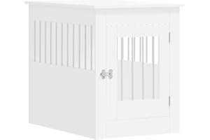 vidaXL Meuble de Cage pour Chiens, Niche pour Chiens avec Porte Verrouillable, Maison pour Chien, Table d'Appoint Salon, Blanc Bois d'Ingénierie