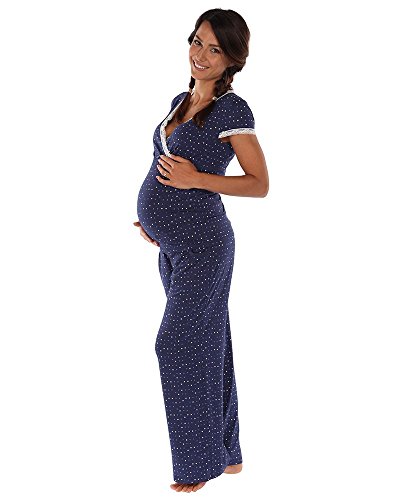 The Essential One - Luxury Lace Trim Nursing Pyjams- Blue - Medium - EOM167