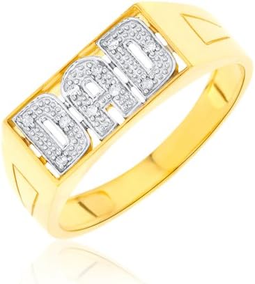 Ornami Glamour 9ct Yellow Gold Gents' Diamond Set Dad Rectangular Ring - Size S