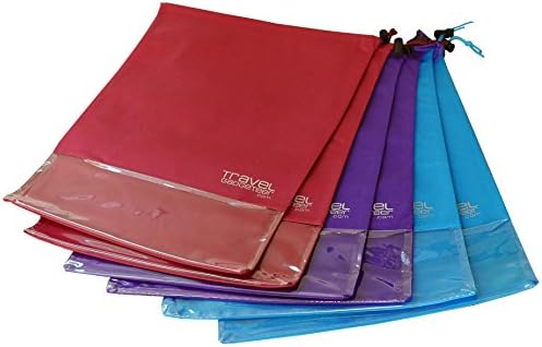 Shoe Bags (6-Pk) + See Through Window | Large | Keeps Dirt Out of Your Luggage (6-Piece Set, Teal Purple Burgundy)