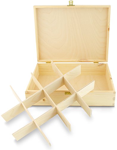 Teebox mit Deckel aus Holz mit 12 Fächern – Kiefer Naturbelassen Unbehandelt – ca. 29 x 22 x 8 cm – Venkon ® - 8