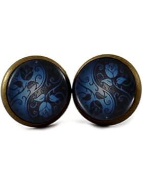 Katharina Fairytale Damen Mädchen Ohrstecker Yin Yang Rosen Ranken Motiv Cabochon 12mm silber