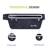 Wasserresistente Ultra Thin Elastische Gürteltasche, Alfort Unisex Sport Hüfttasche Flache Bauchtasche mit Kopfhöreranlass Geeignet für iPhone 7 / 7 Plus, Samsung Galaxy S8 / S8 + , Sony Xperia / Huawei / Android etc alle Handys unter 6,3 Zoll, Laufen Handytasche mit reißverschluss, Reflektierenden Streifen für Nachtsichtbarkeit für Fitness Jogging Fahrradfahren Sporttasche (Schwarz) - 