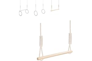 MAMOI® Anneaux de Gymnastique, Trapèze en Bois, Barre de Gym, Trapèze Cirque et Accessoire de Gym avec Corde et Traverse
