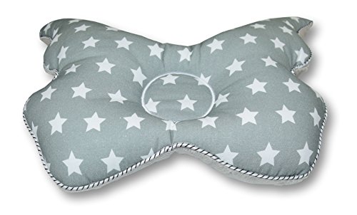 Amilian Babykissen gegen Plattkopf und Verformung Babykopfkissen Kopfkissen Baby 100% Schadstofffrei Schmetterling „Sterne Grau“ - 2