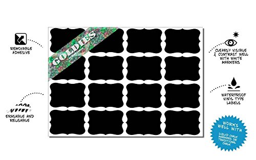 Preisvergleich Produktbild 16-Etiketten, Aufkleber, wiederbeschreibbare Kreidetafel-Etiketten, für Kräuter- / Gewürzbehälter (, Einmachglas, 48mmx33 mm.