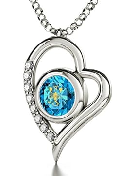 925 Sterling Silber Horoskop Herzkette Sternzeichen Skorpion Graviert mit 24k Gold auf 8mm Swarovski Anhänger,...