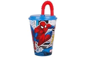 ILS I LOVE SHOPPING Bicchiere Sport con Cannuccia e Coperchio 430 ml per Bambini in plastica senza BPA (Spiderman)