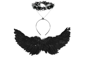 SULOLI Alas de Ángel Disfraz，Alas de Ángel y Halo，Alas Angel Niño para Disfraz de Halloween,Carnaral,Cosplay y Fiesta（Negro）