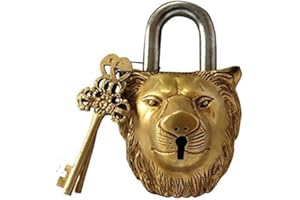 Brass Functional Padlock Collectible Golden Locks from Indian Accent (Lion Lock)