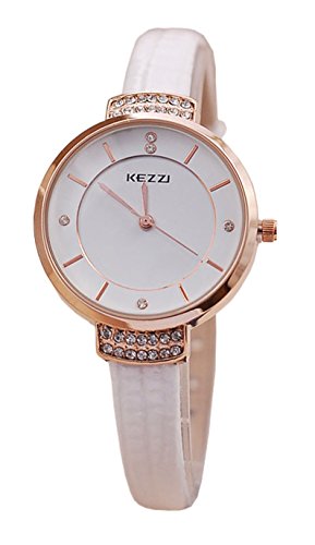 Kezzi Damen Armbanduhr Elegant Strass Fassung Analog Quarz wei / rose jw443