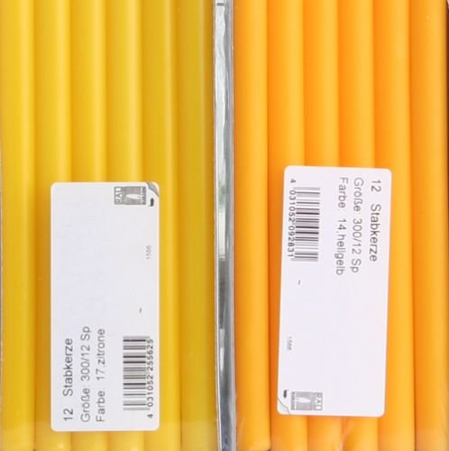 Stabkerzen, 30 x 1,2 cm Ø, 12er-Pack, zitronengelb - 2