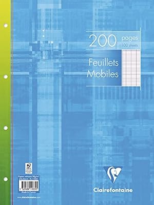 Clairefontaine Feuillets Mobiles Paquet de 200 pages séyès sous film 24 x 32 cm Blanc