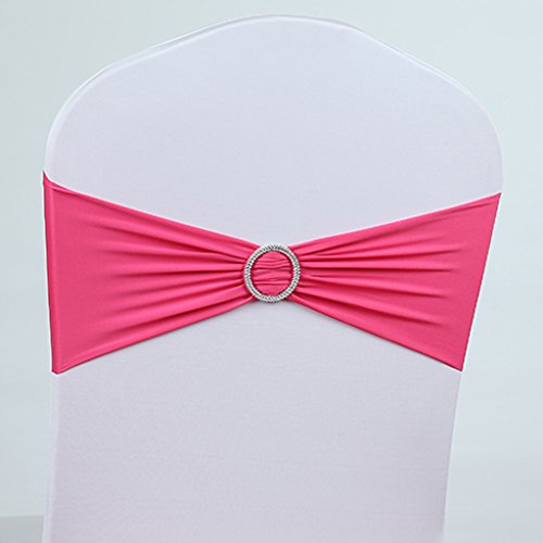 Lycra Stretch Spandex Stuhlschleifen Band Schleifenbänder Schleifen für Stuhl Stuhlhussen Hochzeit Partei Mit Schnalle Dekor – Rosarot - 2