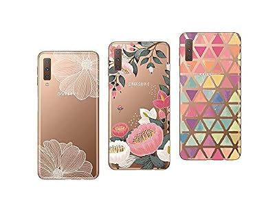 Novago Compatible avec Samsung Galaxy A7 2018 (Sm-A750) Pack de 3 Coques Silicone Transparente Solide Anti Choc avec Impression de Qualité (Pack#1)