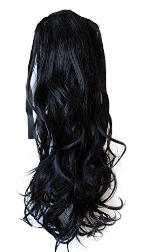 24" & 100g Hair Piece Clip In Pony Tail Extension Very LONG & SEXY Curled Wavy Heat-Resisting Like Real Human Hair (black #1 (HC9))