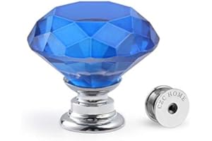 CZC HOME 10pcs 30mm Crystal Glass Door Drawer Knobs Diamond Cut Drawer Handles with 3 Sizes Screws for Cupboard Cabinet Wardrobe Home Decorating, Blue