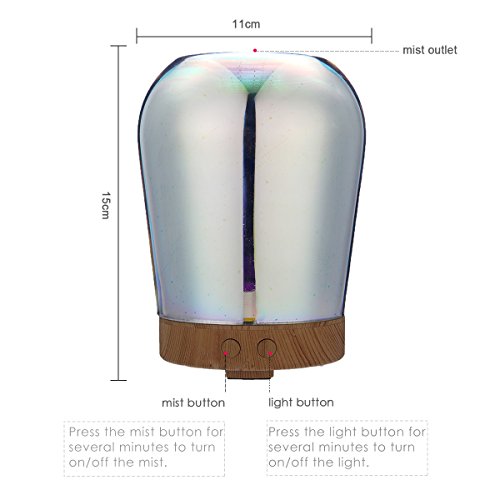 [NEU]3D Glas Full Star Nachtlampe ätherisches, Öl Luftbefeuchter, GLISTENY 100ml Aroma Diffuser Ultraschall Humidifier Ruhiger Tragbarer 16 Farben Nachtlicht für Baby Badezimmer Wohnzimmer Schlafzimmer Büro - 4
