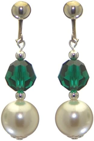 ALEXIA silver plated emerald green white faux pearl clip on earrings