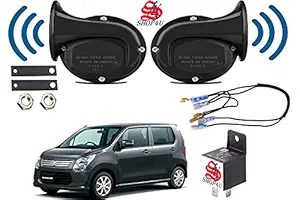 SHOP4U Square Shape Car Windtone Horn with Relay and Wire for Maruti Suzuki New Wagon R Set of 2 (Black)