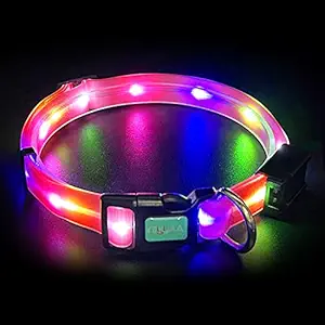 Myyaa LED Dog Collar, USB Rechargeable Dog Collar Light,Waterproof Dog Collar and Easy to Clean Rubber Collar for Small, Medium, Large Dogs