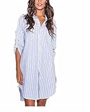 Auxo Camisas Blancas Algodón Mujer Vestidos Cortos Camiseta Manga Larga Blusas Rayas azul y blanco ES 36/ASIA S