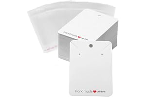 Tiardey Tarjetas para Pendientes, Tarjetas de exhibición de Papel Kraft Blanco con 100 Tarjetas para Sujetar Pendientes y 100 Tarjetas autosellantes para exhibición de Collares y Pendientes