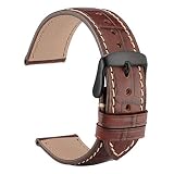 WOCCI Alligator Uhrenarmband 21mm Leder mit Schwarzer Schnalle, Ersatz Armband Zubehör (Braun)