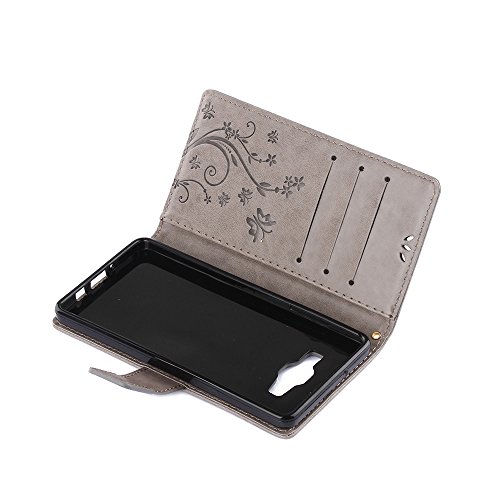 Samsung Galaxy A5 ( 2015 ) Hülle, Samsung Galaxy A5 ( 2015 ) Schutzhülle, Alfort 3 in 1 Lederhülle Fashion Design Premium PU Leder Hohe Qualität Tasche Case Cover Kasten Abdeckung Wallet für Samsung Galaxy A5 ( 2015 ) 5.0″ Smartphone Funktion Standfunktion Unterstützte Telefone und Magnetverschluss mit Schmetterling ( Grau ) + Alfort Schwarz Stylus Pen - 6