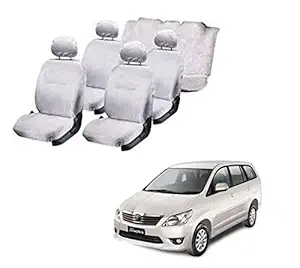 autokaar Denim Fabric Car Seat Cover For Toyota INNOVA 7 Seater (White)