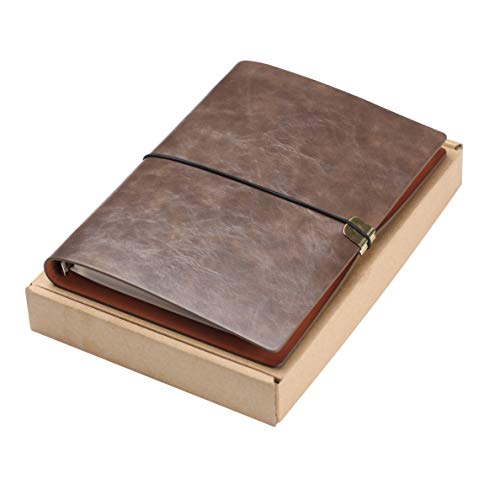 Diario de Escritura de Cuero A5 Viajeros Recargables Cuaderno Cuaderno Diario Cuaderno de Bocetos Vintage Navidad Regalos de San Valentín Cumpleaños de Bodas Regalos de Jubilación (Marrón Oscuro)